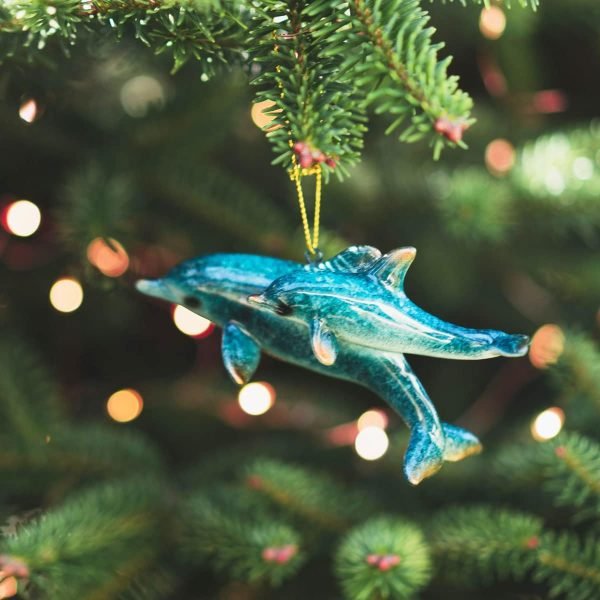 Goodsright Decor Hand-Painted Dolphin Ornament (Mother and Child) - Unique Coastal Christmas Decor for Your Tree, Ideal for Baby's First Christmas, Beach Themed, Blue Ornaments, or Nautical Xmas Trees