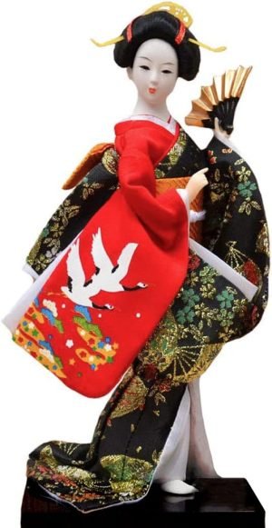 Goodsright Decor 12" Japanese Geisha Kimono Doll Ornaments Asian Kimono Doll 30cm Handicrafts Statuette Folk Ethnic Collectible Figurine Decoration Gift Black Red