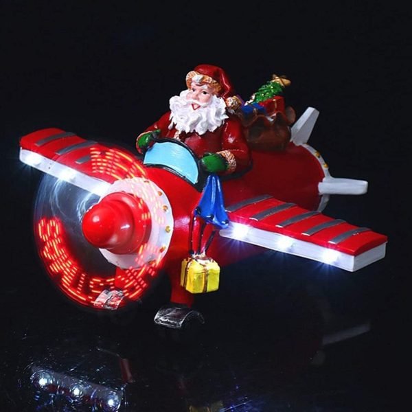 Goodsright Decor House Ornaments Christmas LED Santa Ornament Santa Claus Flying Plane Santa Sculpture for Holiday Xmas Party Supplies Miniature Gifts