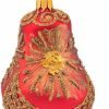Goodsright Decor Christmas Bell Ornament 4-Inch Blown Glass (Gold Embellished)