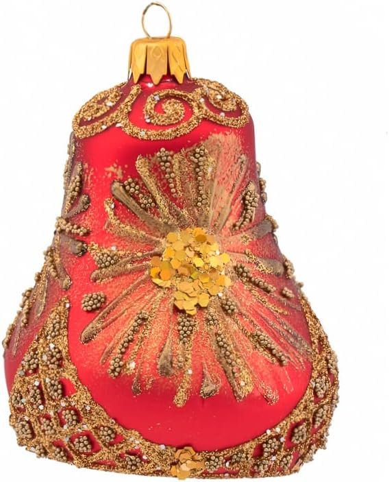 Goodsright Decor Christmas Bell Ornament 4-Inch Blown Glass (Gold Embellished)