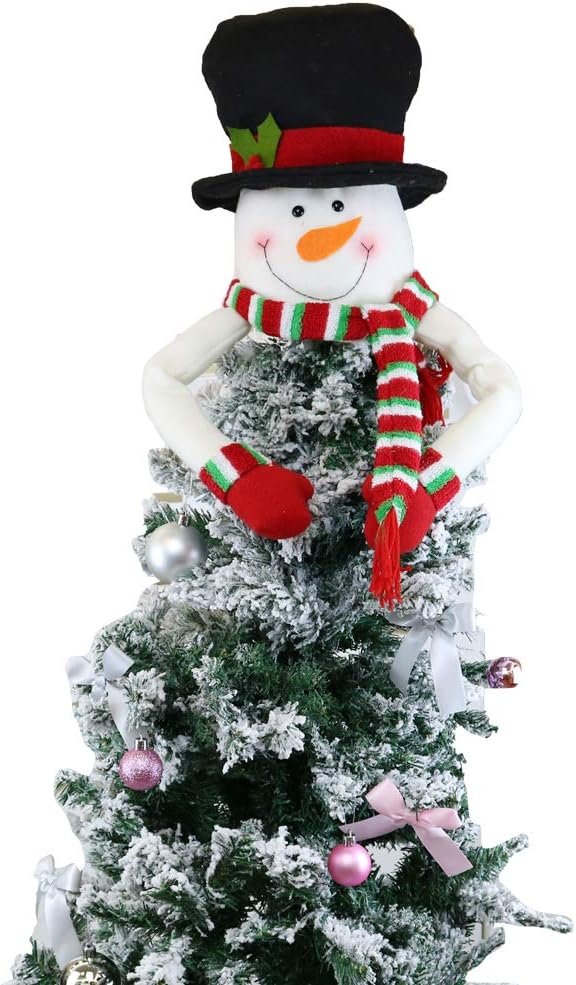 Goodsright Decor Christmas Tree Topper Snowman Top Hugger for Xmas Tree Holiday Decorations Winter Wonderland Decoration New Year Decorations Ornament with Hat Shawl and Poseable Arms