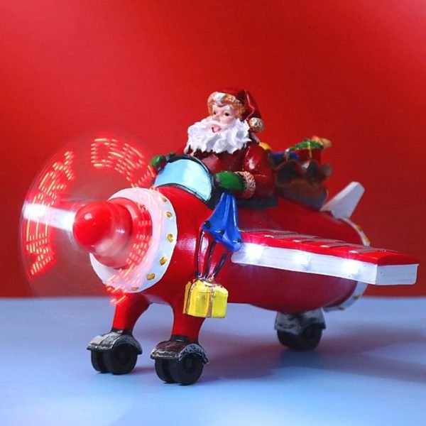 Goodsright Decor House Ornaments Christmas LED Santa Ornament Santa Claus Flying Plane Santa Sculpture for Holiday Xmas Party Supplies Miniature Gifts