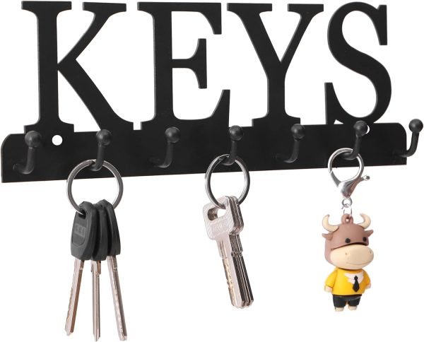 Goodsright Decor Key Holder Wall Mounted Key Hooks for Wall Decorative with 7 Hooks Black Metal Key Organizer Rack Hanger for Entryway, Front Door, Hallway, Office 10X3.7 inches