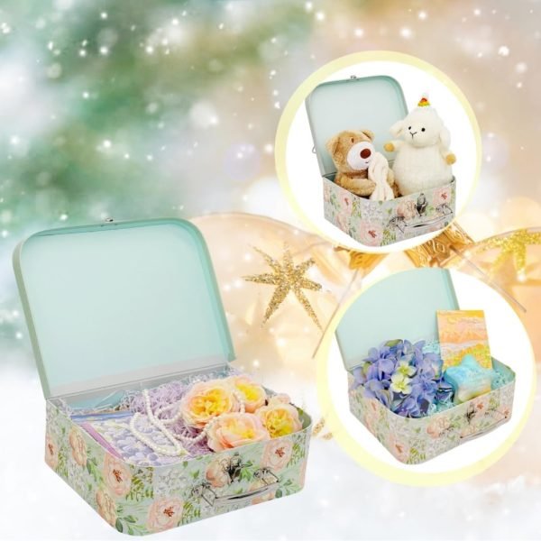 Goodsright Decor Paperboard Suitcases (Set of 3) Decorative Storage Boxes Storage Gift Boxes With Lids for Photo Storage Home Decoration, Wedding, Birthday, Anniversary and New Year Gift Decoration (Blossom and Dots)