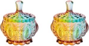 Goodsright Decor 2pcs colorful glass jar old glass crystal cookie jar glass bowls with lids glass decorative jar glass candy jar candy dish with lid clear jar Glass Gift Organizer biscuit Candy box