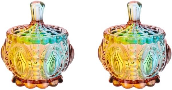 Goodsright Decor 2pcs colorful glass jar old glass crystal cookie jar glass bowls with lids glass decorative jar glass candy jar candy dish with lid clear jar Glass Gift Organizer biscuit Candy box