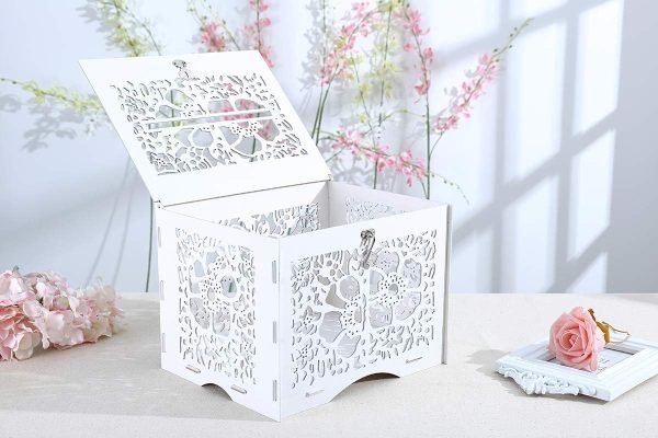 Goodsright Decor Wedding Money Box Holder with Sign, Large Rustic Wood Wooden Envelop Gift Card Boxes with Lock Slot for Reception Anniversary Party Parties White