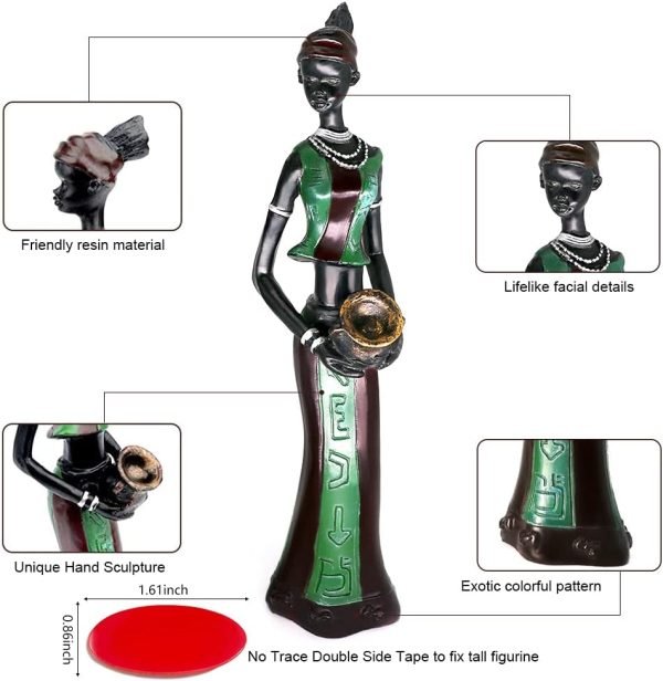 Goodsright Decor 3 Pack African Women Sculpture,7.5" Women Figurines Exotic Tribal Lady Figurine Black Women Statue Home Office Decor Vintage Collectible Art Crafts Desktop Ornaments Decorations Gift (Green)