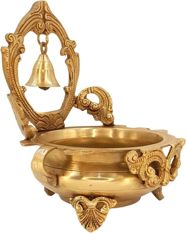 Goodsright Decor A Beautiful Brass Designer Ethnic Carved Decorative Urli Bowl with Bell for Floating Flowers and Tea Light Candles Home,Office and Table D??cor