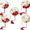 Goodsright Decor 5pcs Chinese Wedding Retro Bride Gold Red Circular Fan Handmade Dragon and Phoenix Flower Decoration Craft Photography Jewelry Decoration Props(1/2/3/4/5)