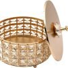 Goodsright Decor 1pc Glass Storage Box Golden Makeup Crystal Glass Bowl Ornament Storage Tray Trinket Jar Glass Apothecary Jar Round Toy Storage Kitchen Use Jar Buffet Metal Glass Jar Candy Banquet