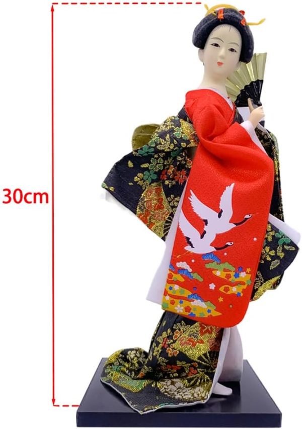 Goodsright Decor 12" Japanese Geisha Kimono Doll Ornaments Asian Kimono Doll 30cm Handicrafts Statuette Folk Ethnic Collectible Figurine Decoration Gift Black Red