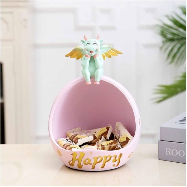 Goodsright Decor Decorative Bowl for Keys Entryway, Home Living Room Candy Bowl, Creative Cow Resin Figurine, Storage Box,Blue