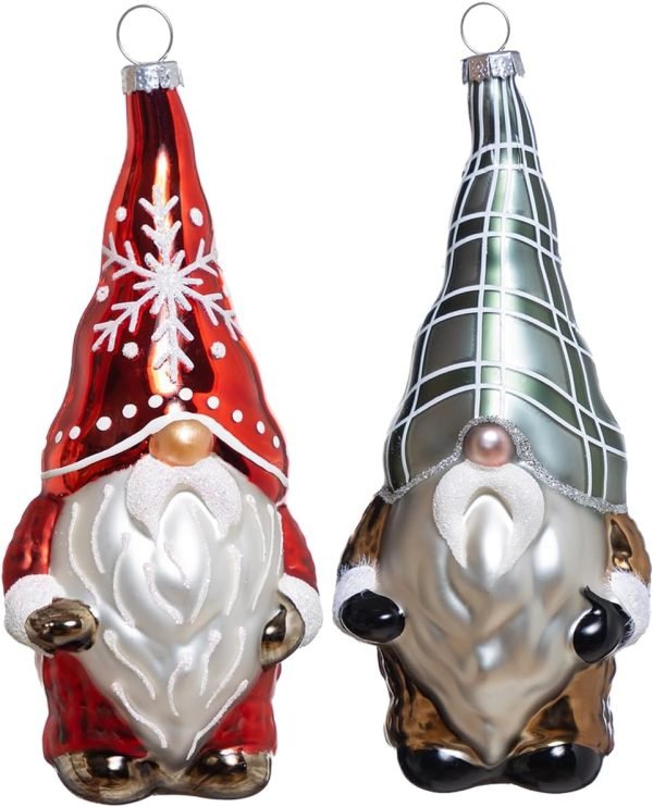 Goodsright Decor Set of 2 Hand Blown Glass Halloween Gnomes Ornaments for Christmas Tree Decorations, Hanging Glass Halloween Gnome Christmas Ornaments
