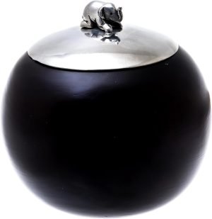 Goodsright Decor Artisan Handmade Wood Pewter Decorative Jar Elephant 4 In. Brown Thailand Accessories Jars Bottles Animal Themed [3.9in H x 3.9in Diam.] ' Elephant Orb' 4 Inch