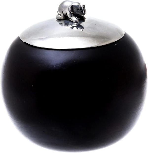 Goodsright Decor Artisan Handmade Wood Pewter Decorative Jar Elephant 4 In. Brown Thailand Accessories Jars Bottles Animal Themed [3.9in H x 3.9in Diam.] ' Elephant Orb' 4 Inch