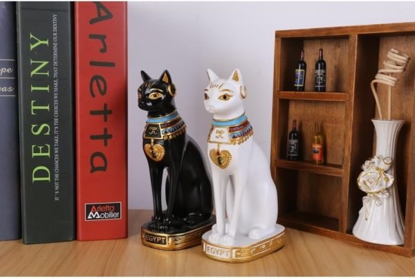 Goodsright Decor 2Pcs/Pack Ancient Egypt Kitty Egyptian Bastet Cat Resin Crafts Statue Ornaments Cute Novelty Cat Resin Home Office Bar Decoration Collectible Bastet Sculpture