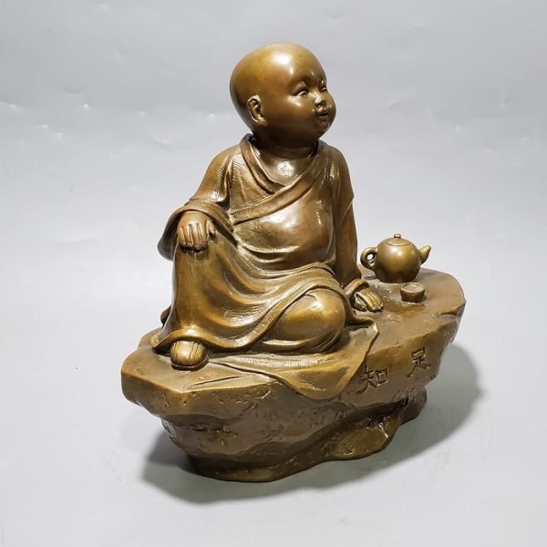 Goodsright Decor Statues Decor Pure Copper Little Monk Ornament Figure Sculpture Home Ornament Crafts