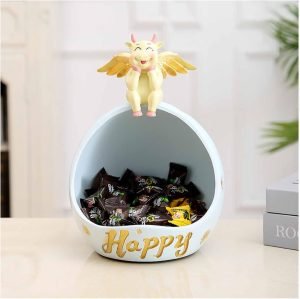 Goodsright Decor Decorative Bowl for Keys Entryway, Home Living Room Candy Bowl, Creative Cow Resin Figurine, Storage Box,Blue