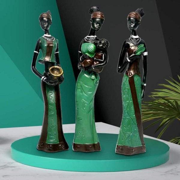 Goodsright Decor 3 Pack African Women Sculpture,7.5" Women Figurines Exotic Tribal Lady Figurine Black Women Statue Home Office Decor Vintage Collectible Art Crafts Desktop Ornaments Decorations Gift (Green)