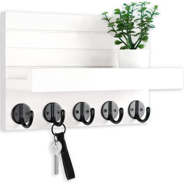 Goodsright Decor Key Holder for Wall, Decorative Key and Mail Holder with Shelf Has Large Hooks for Bags, Coats, Umbrella ?C Paulownia Wood Key Hanger with Mounting Hardware (9.8??W x 6.7??H x 4.2??D)