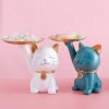 Goodsright Decor Candy Dishes Decorative, Entryway Table Key Storage Tray, Cute Cat Resin Figurine, Gift for Friends, Colleagues, Family,White