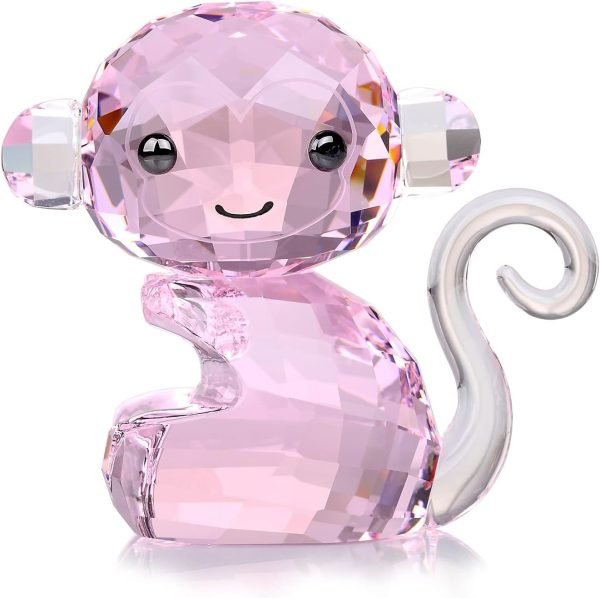 Goodsright Decor Crystal Cheerful Monkey Cute Animals Lovely Craft Decorations for Home Ornaments Christmas Collectible Birthday Gifts Figurines (White)