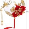Goodsright Decor 5pcs Chinese Wedding Retro Bride Gold Red Circular Fan Handmade Dragon and Phoenix Flower Decoration Craft Photography Jewelry Decoration Props(1/2/3/4/5)