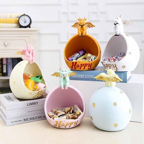 Goodsright Decor Decorative Bowl for Keys Entryway, Home Living Room Candy Bowl, Creative Cow Resin Figurine, Storage Box,Blue