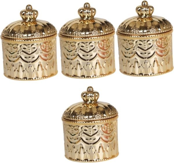 Goodsright Decor 4pcs Jewelry Box Pressed Flower Necklace Embossment Jar Vanity Decor Retro Decor Practical Jar Candle Stands Decorative Tea Canister Coffee Jar Ceramics Storage Tank Multifunction