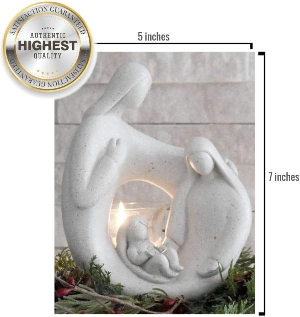 Goodsright Decor Nativity Sets for Christmas Indoor Statue with LED Tealight Candle Holder Contemporary Style Decoration Holy Family Figurine Gift, Present, Decorate for Holidays