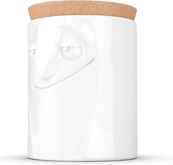 Goodsright Decor PRODUCTS Porcelain Storage Jar, Charming Face Edition, 57 Oz. White (Single Jar) with Natural Cork Lid