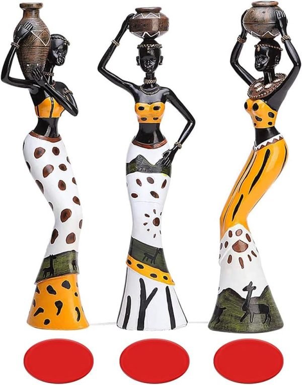 Goodsright Decor 3 Pack African Women Sculpture,7.5" Women Figurines Exotic Tribal Lady Figurine Black Women Statue Home Office Decor Vintage Collectible Art Crafts Desktop Ornaments Decorations Gift (Green)