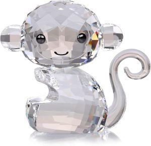 Goodsright Decor Crystal Cheerful Monkey Cute Animals Lovely Craft Decorations for Home Ornaments Christmas Collectible Birthday Gifts Figurines (White)
