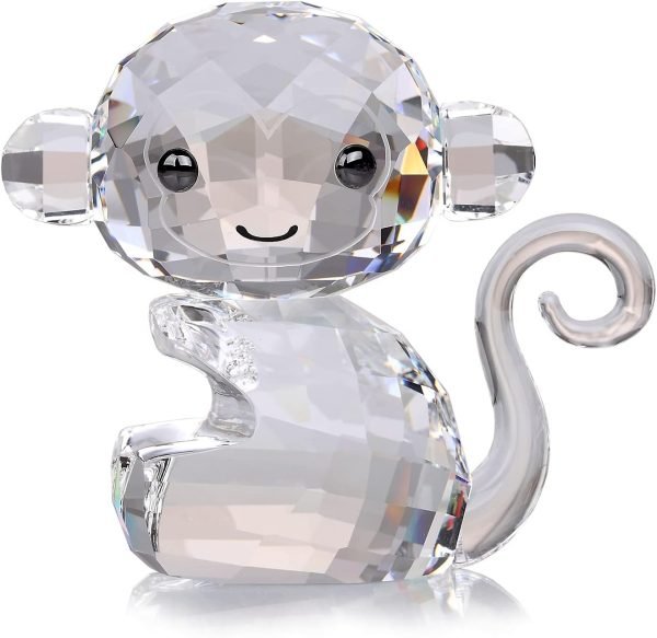 Goodsright Decor Crystal Cheerful Monkey Cute Animals Lovely Craft Decorations for Home Ornaments Christmas Collectible Birthday Gifts Figurines (White)