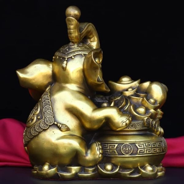 Goodsright Decor 12" China Lucky Seikos Brass Treasure Bowl Elephant Statue Wealth Ingots Asian Elephant Gather Fortune Office Ornament Town House Exorcism