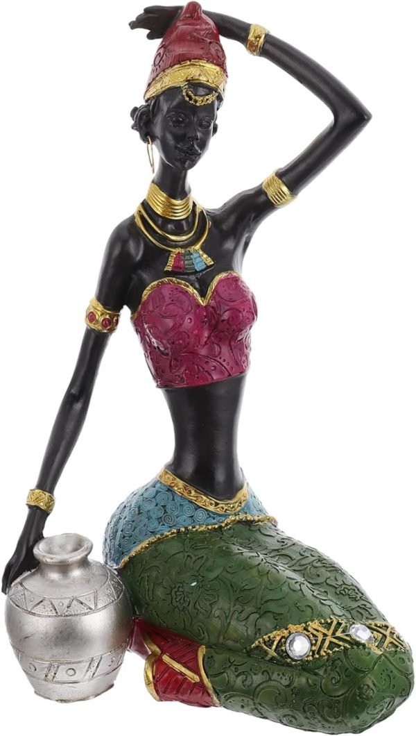Goodsright Decor 2 Pcs African Woman Ornament Resin Statue Dragon Keychain Black Women Figurine Crafted African Figurine Ethnic Figurine House Decorations for Home Tribal Miss Human Body Gift