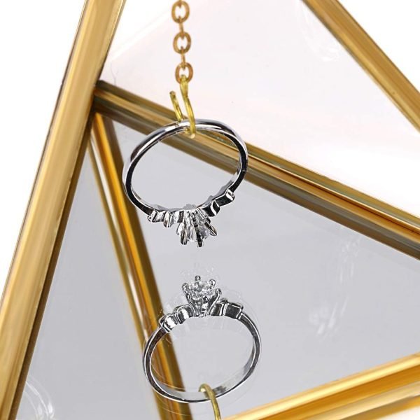 Goodsright Decor Jewelry Ring Display Holder - Glass Ring Holder Geometric Glass Ring Jewelry Box Wedding Ring Bearer Gift Box Hanging Prism Ring Stand Proposal Ring Display Case (Triangular pyramid)