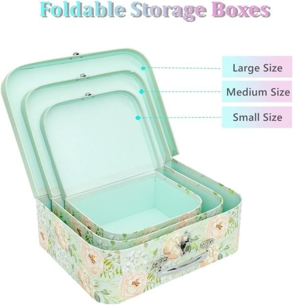 Goodsright Decor Paperboard Suitcases (Set of 3) Decorative Storage Boxes Storage Gift Boxes With Lids for Photo Storage Home Decoration, Wedding, Birthday, Anniversary and New Year Gift Decoration (Blossom and Dots)