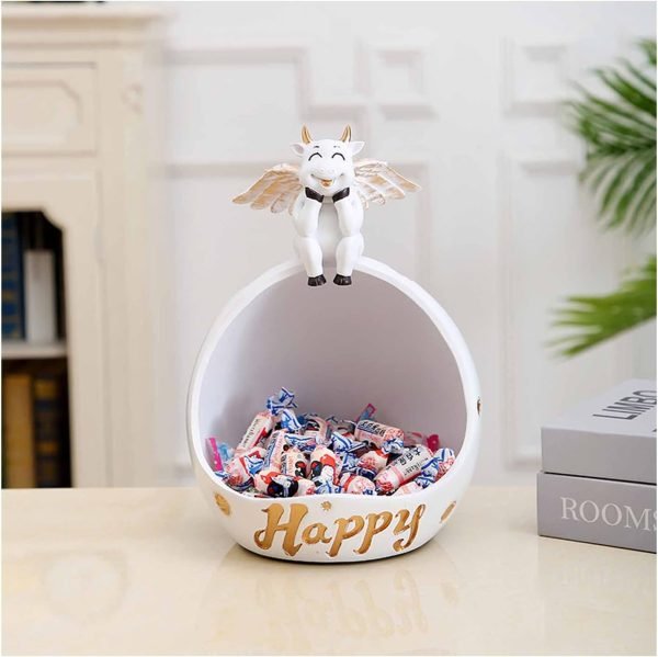 Goodsright Decor Decorative Bowl for Keys Entryway, Home Living Room Candy Bowl, Creative Cow Resin Figurine, Storage Box,Blue