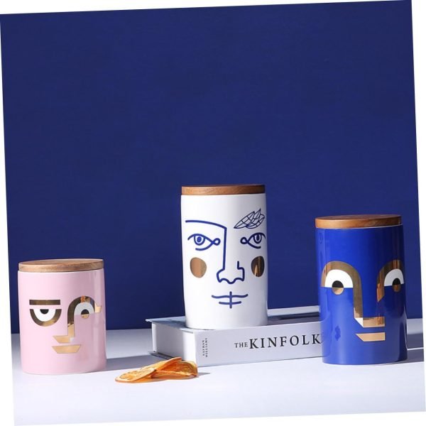 Goodsright Decor 2 pcs grain storage box airtight ceramic canister Home Storage Decor accessories decorate Noose the face ceramic coffee can containers for storage tea storage tank Storage Box