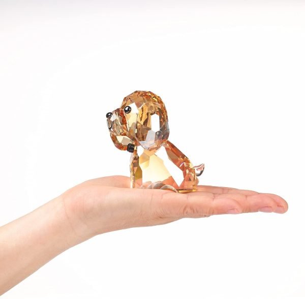 Goodsright Decor Crystal Dog Puppy Cute Valentines Day Sweet Gifts Figurine Collection Animal Collectible Ornament Lovely (Gold)