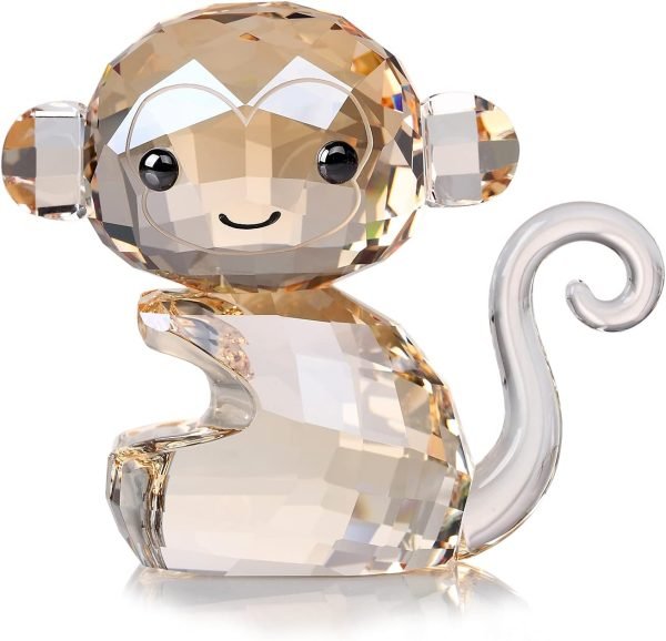 Goodsright Decor Crystal Cheerful Monkey Cute Animals Lovely Craft Decorations for Home Ornaments Christmas Collectible Birthday Gifts Figurines (White)