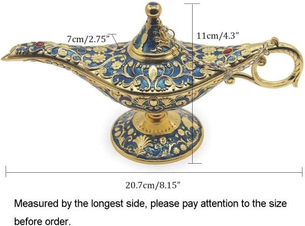 Goodsright Decor Classic Vintage Aladdin Magic Genie Costume Lamp Home Table Decoration & Gift, Golden Blue