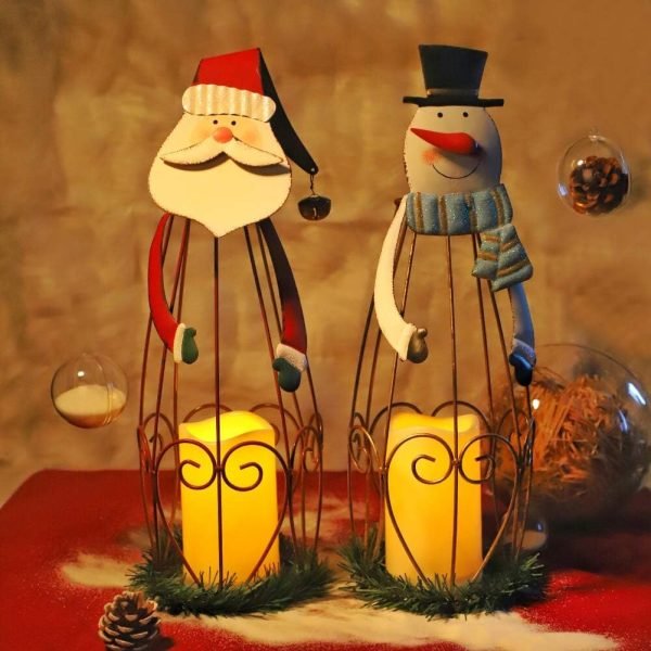 Goodsright Decor 2 Pack Christmas Candle Lantern with LED Lights, Metal Lighted Santa Claus Lanterns for Christmas Holiday Home Decorations