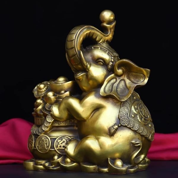 Goodsright Decor 12" China Lucky Seikos Brass Treasure Bowl Elephant Statue Wealth Ingots Asian Elephant Gather Fortune Office Ornament Town House Exorcism
