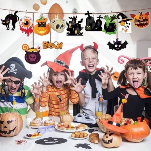 Goodsright Decor Halloween Ornaments for Tree Decorations - Scary Pumpkin Skull Ghost Halloween Hanging Ornaments Paper Card, Halloween Tree Ornaments with Ropes for Trick or Treat Party Decor - Pack of 12
