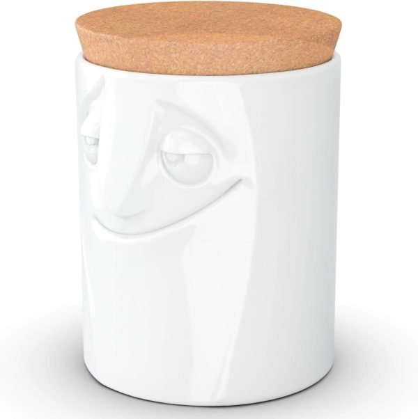 Goodsright Decor PRODUCTS Porcelain Storage Jar, Charming Face Edition, 57 Oz. White (Single Jar) with Natural Cork Lid