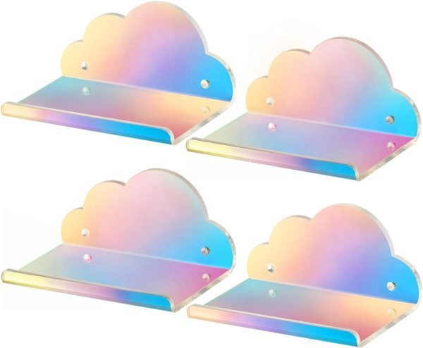 Goodsright Decor Cloud-Shaped Clear Acrylic Floating Shelves XL 2-Pack for Toys, Ornaments, Essential Oils & More, 12.7" L x 4.7" W x 5.5" H Spacious Room Decoration Display for Kids Room, Bathroom & Bedroom